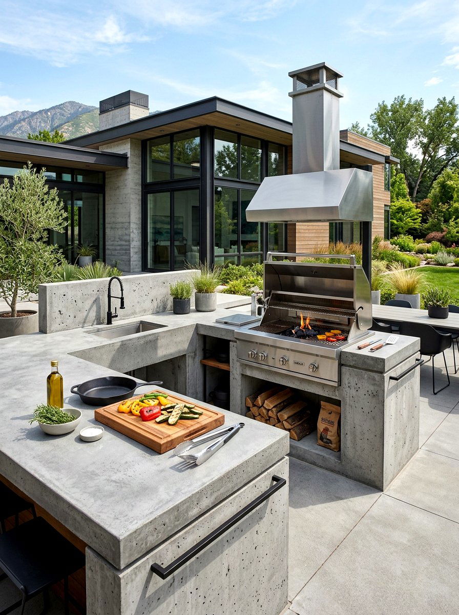 Concrete countertop cooking area - 30 patio cooking area ideas