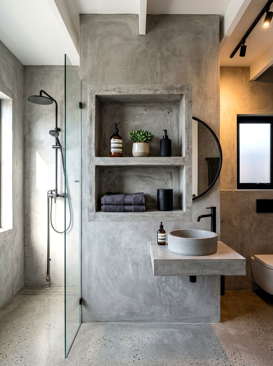 Concrete effect bathroom niche - 30 tub niche ideas