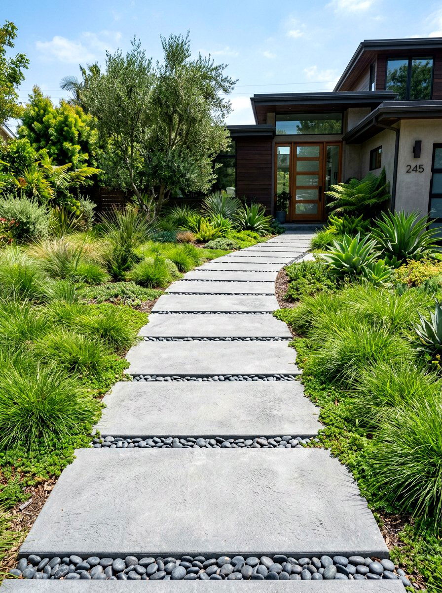 Concrete entry path - 30 modern front entry ideas