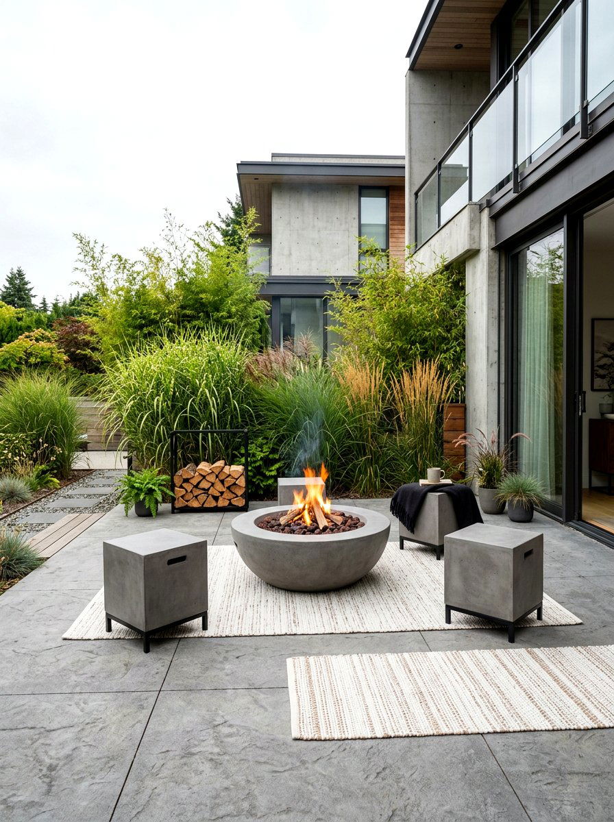 Concrete fire bowl - 30 fire pit lounge ideas