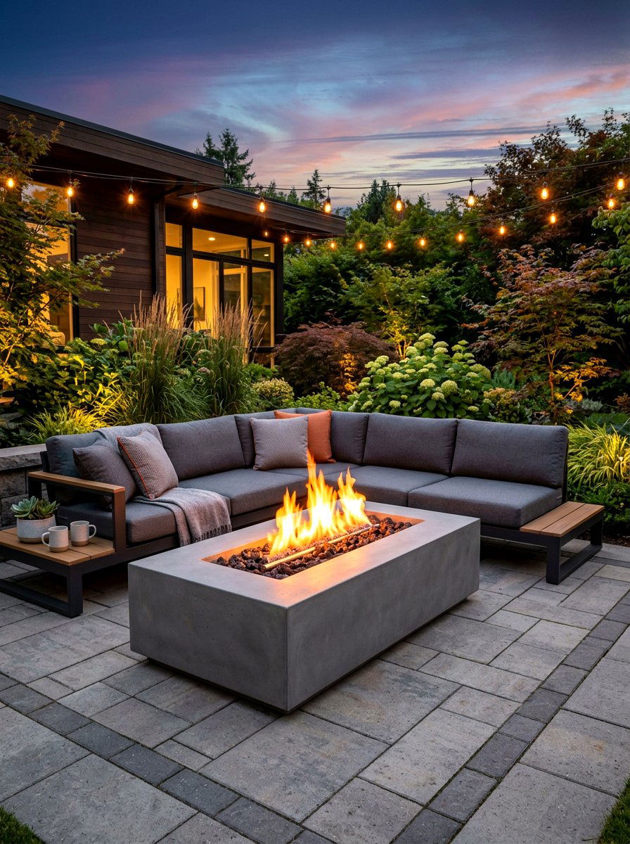 Concrete fire pit layout - 30 warm minimalist patio ideas