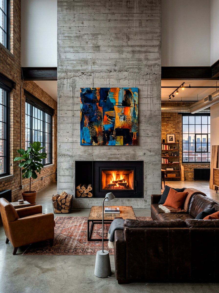 Concrete fireplace - 30 living room fireplace ideas