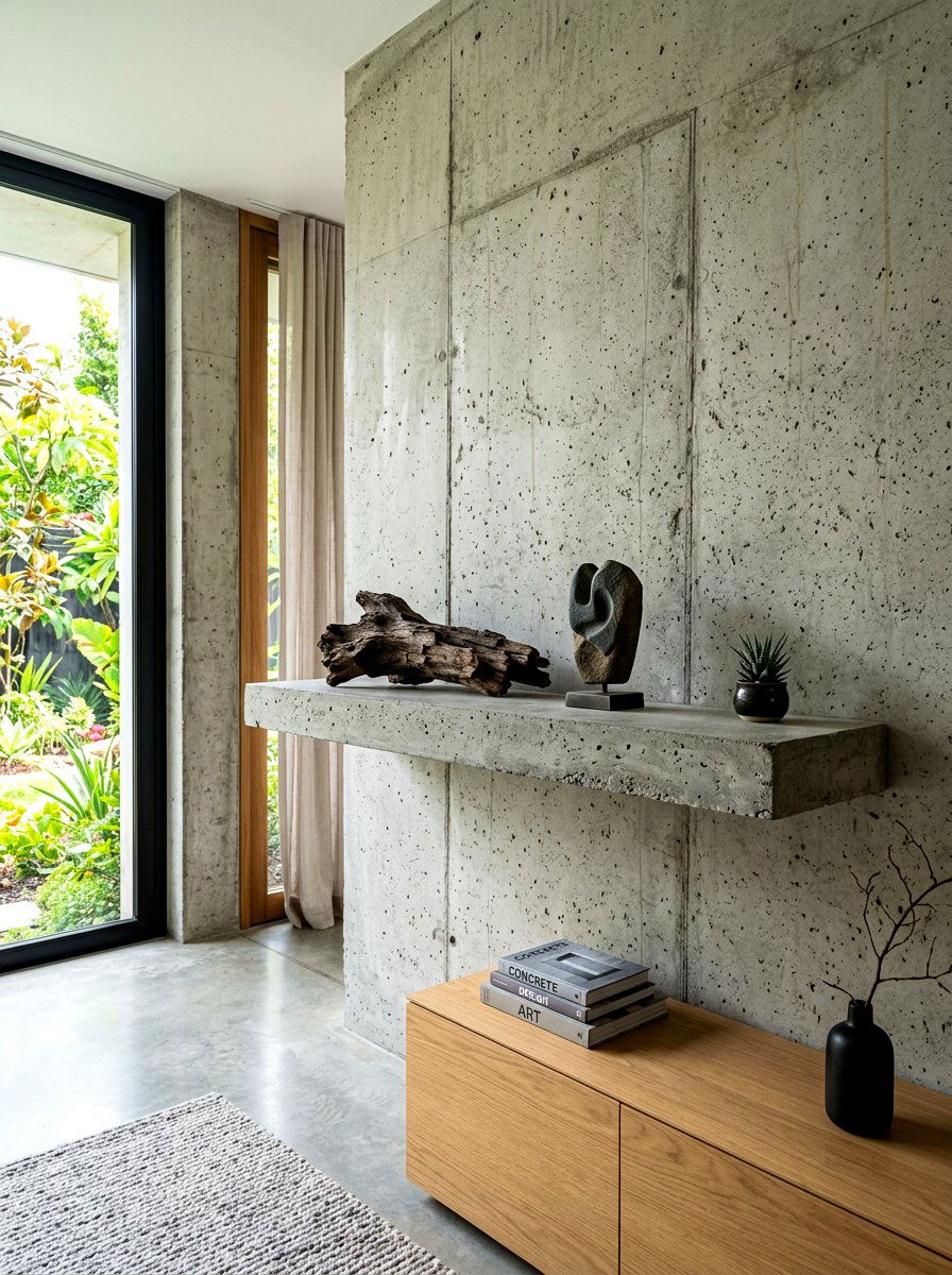 Concrete floating shelf - 30 minimalist shelf styling ideas