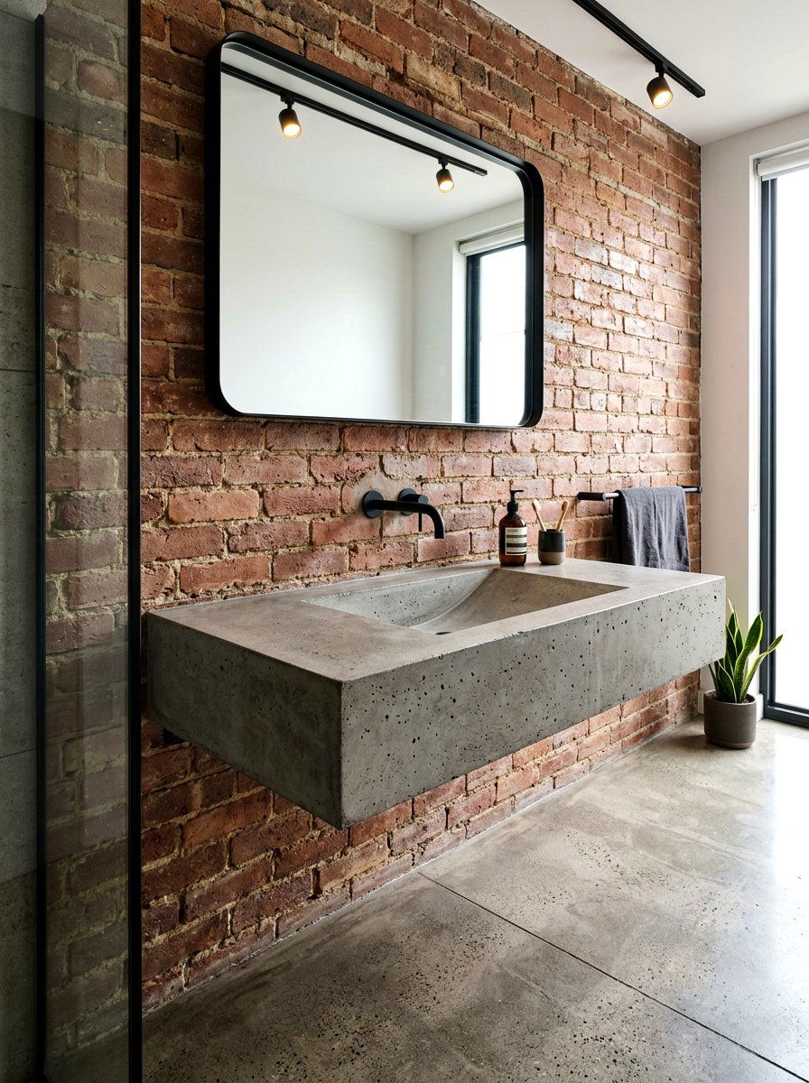 Concrete floating vanity - 30 powder room vanity ideas