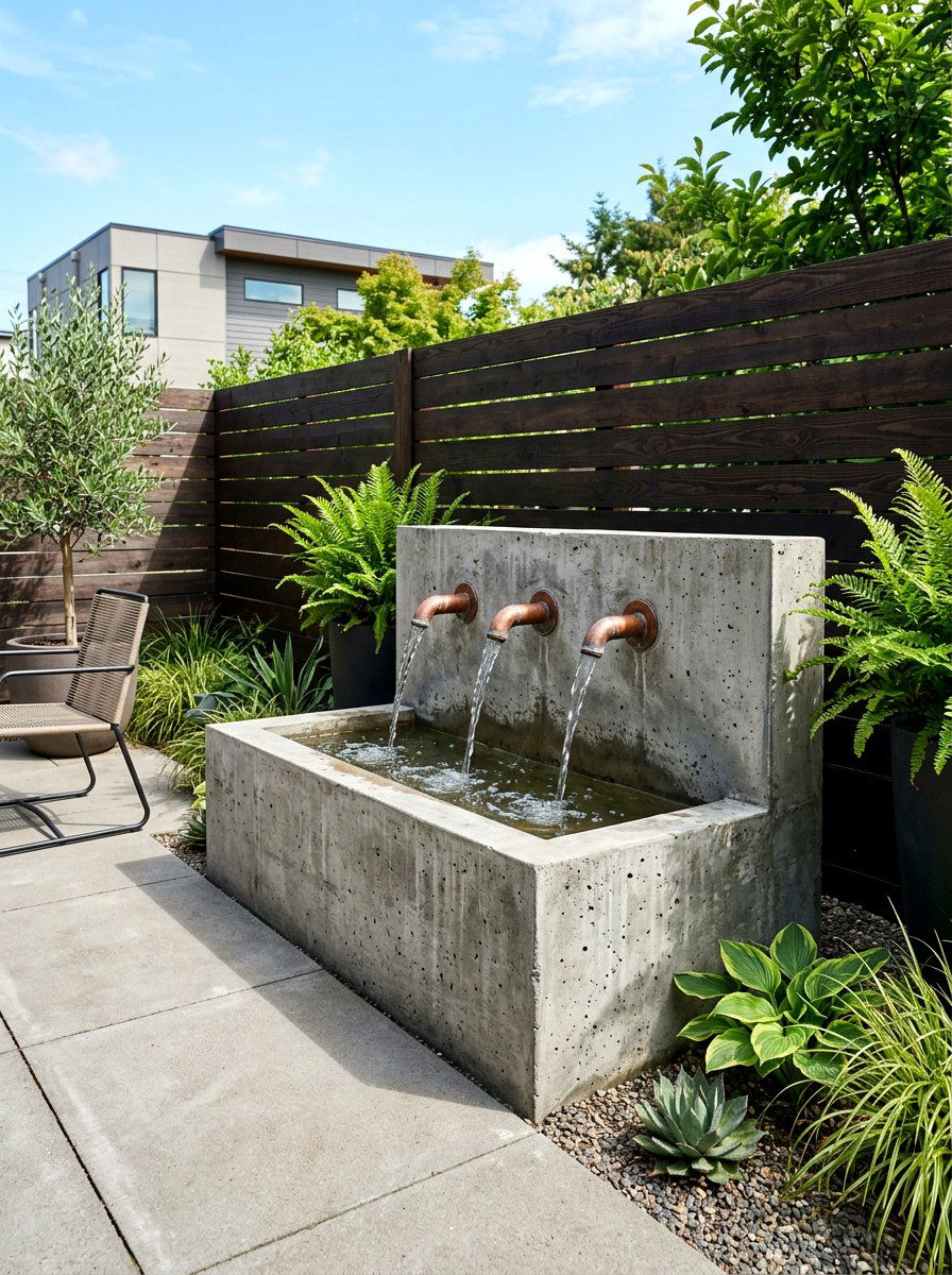 Concrete fountain - 30 patio fountain ideas