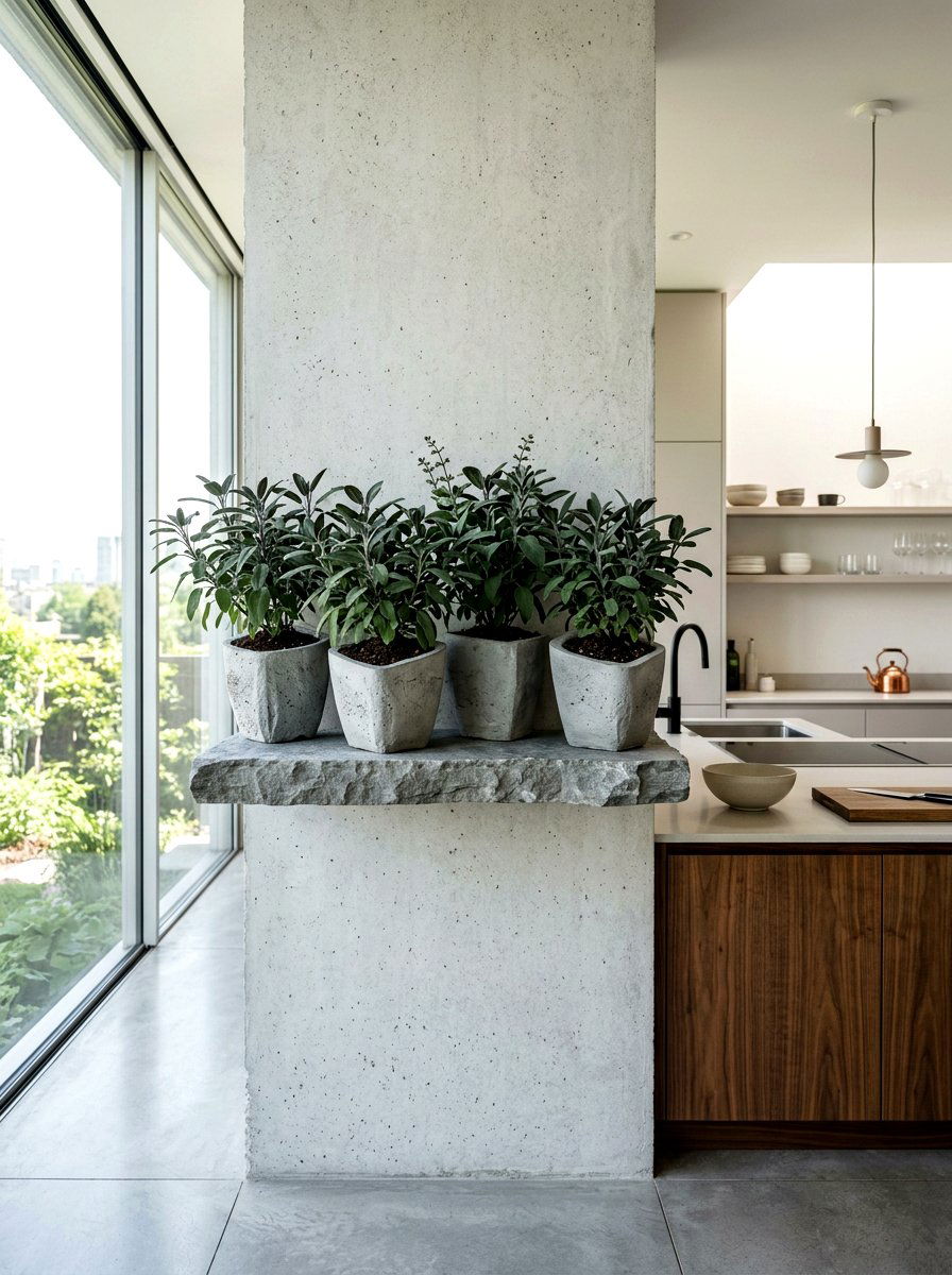 Concrete herb planter shelf - 30 kitchen herb shelf ideas
