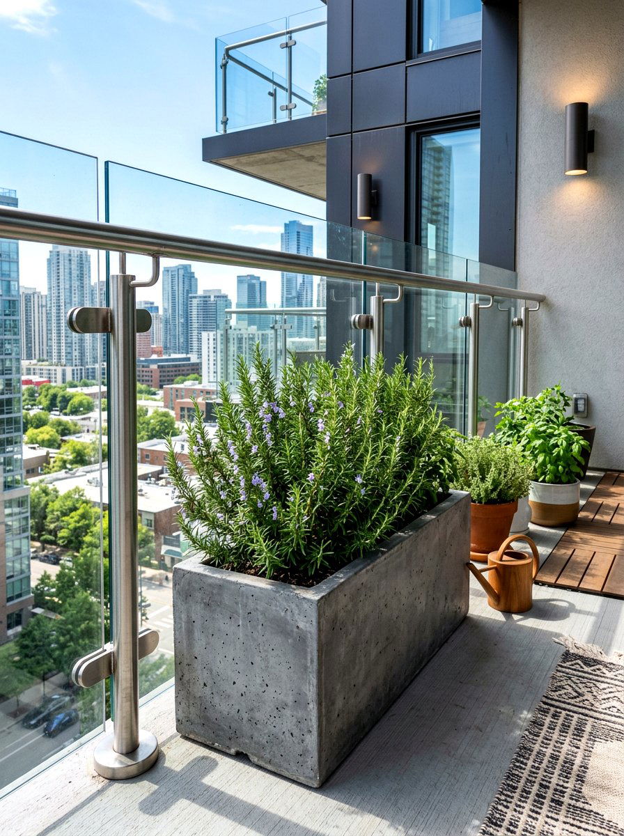 Concrete herb planter - 30 balcony herb box ideas