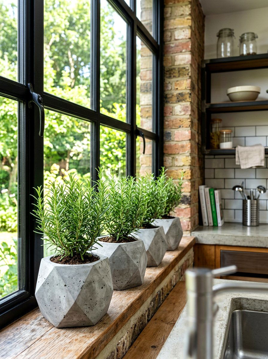 Concrete herb pots - 30 windowsill herb garden ideas
