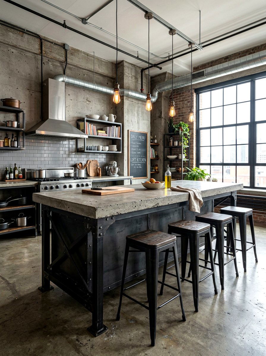 Concrete industrial kitchen island - 30 statement island kitchen ideas