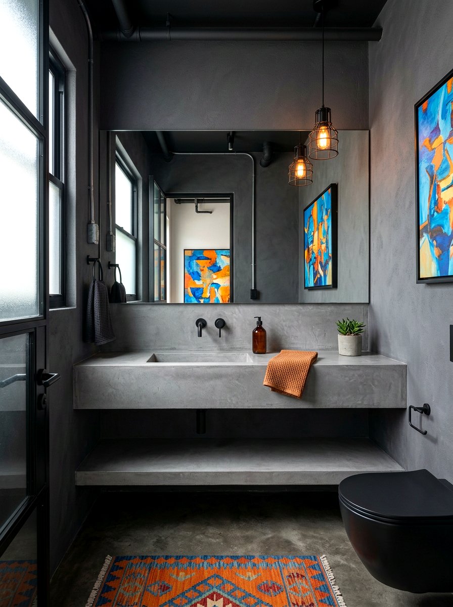 Concrete integrated sink powder room - 30 jewel box powder room ideas