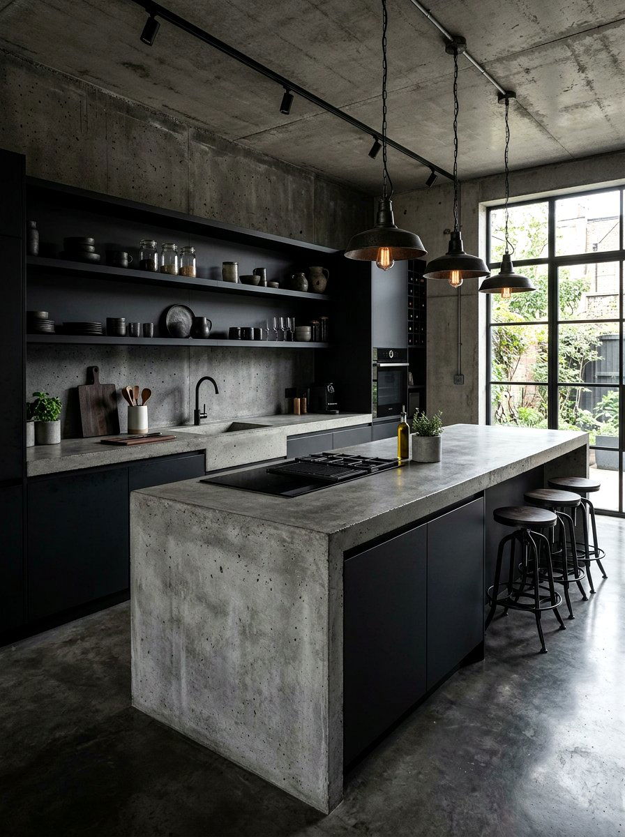 Concrete kitchen countertops - 30 moody kitchen ideas