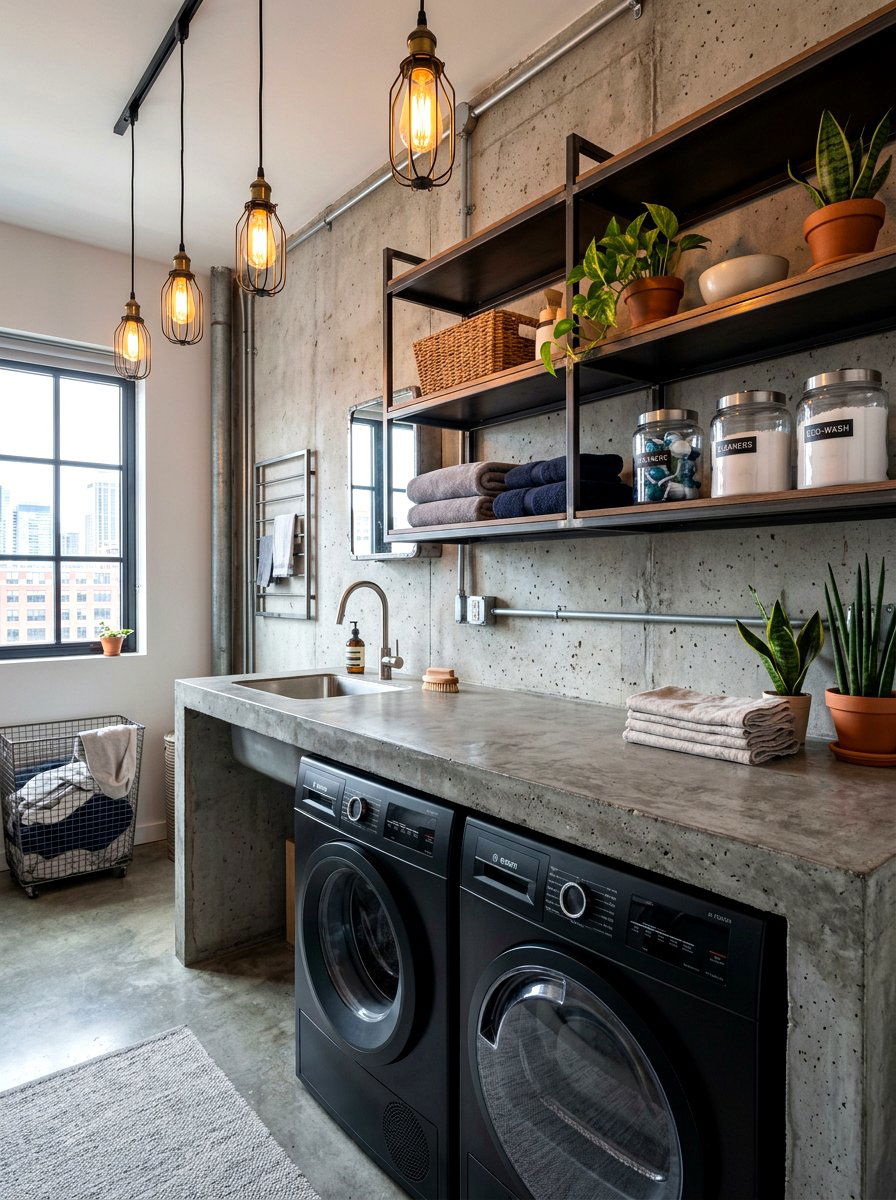 Concrete laundry room surface - 30 countertop over washer dryer ideas