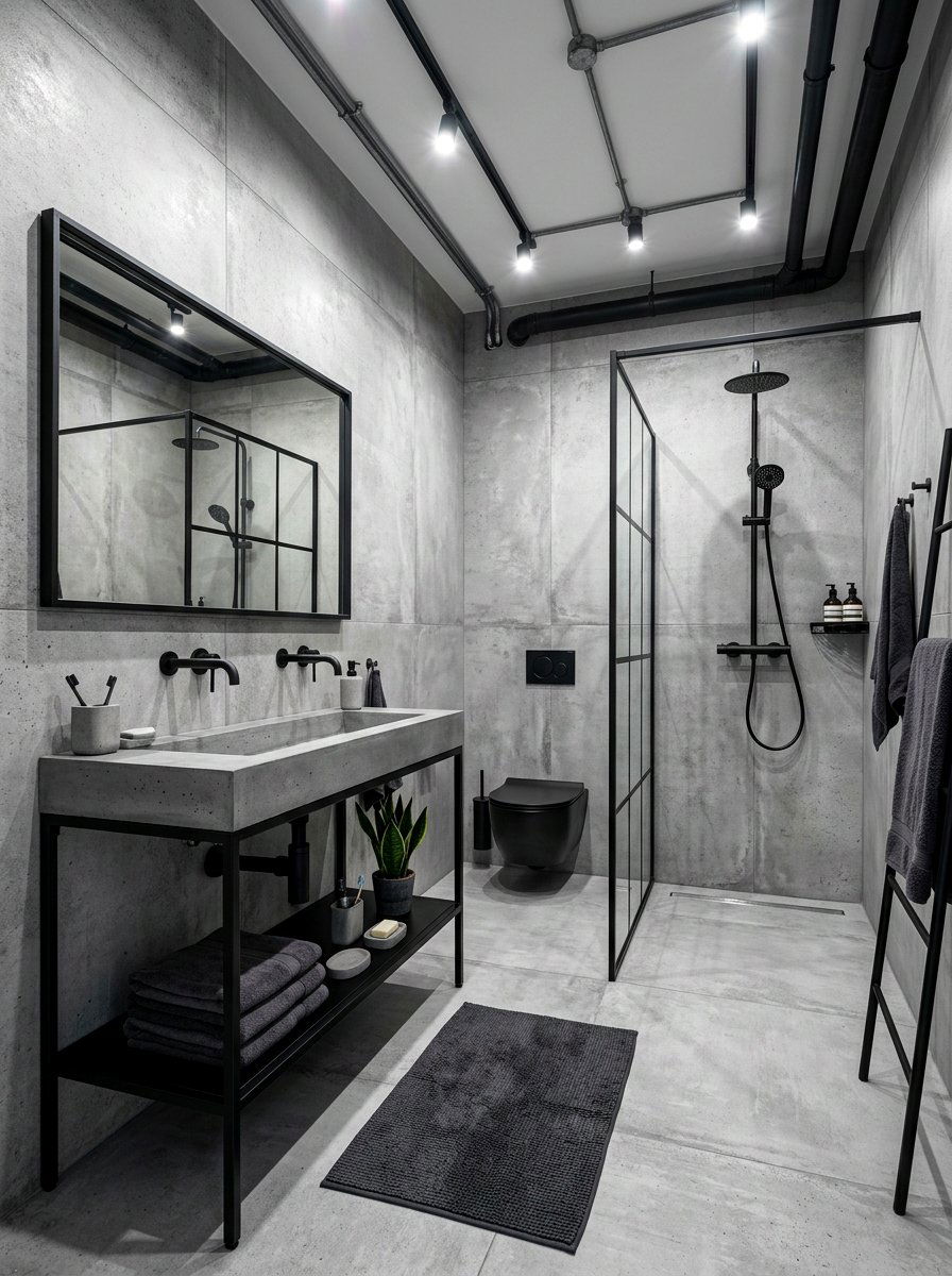 Concrete look bathroom tile - 30 niche tile contrast ideas
