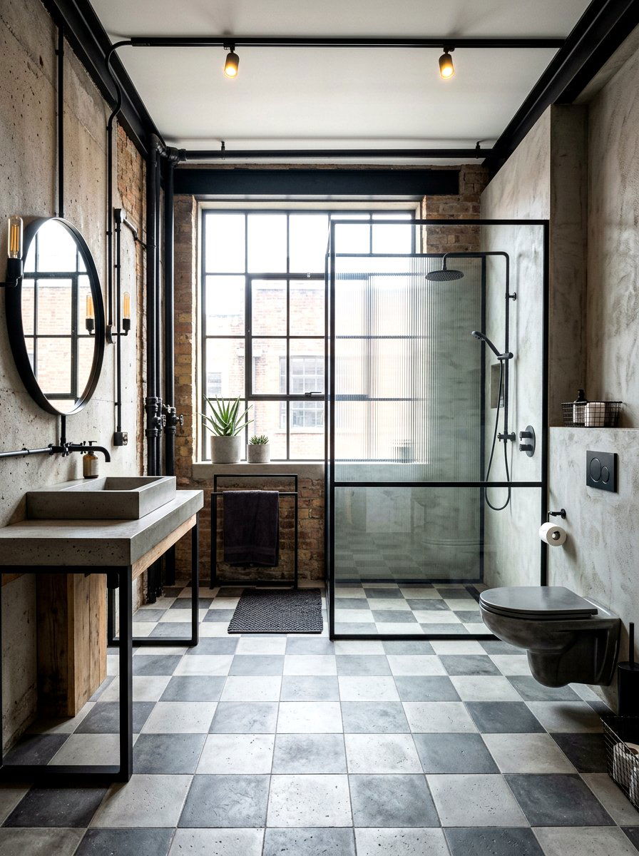 Concrete look checkered bathroom floor - 30 checkerboard bath floor ideas