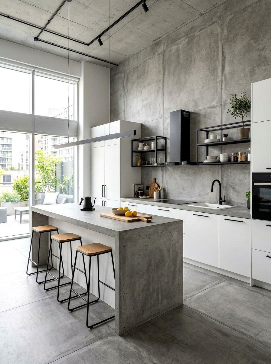 Concrete look kitchen - 30 full height backsplash ideas
