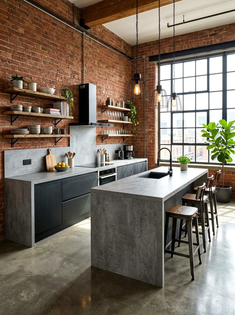 Concrete look quartz - 30 quartz kitchen ideas