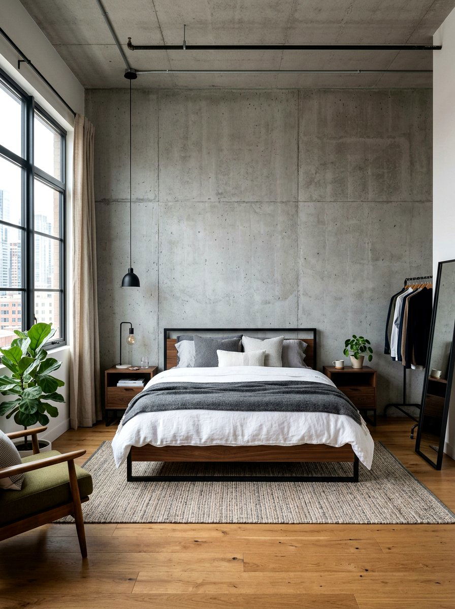 Concrete look wall - 30 wall to wall headboard ideas