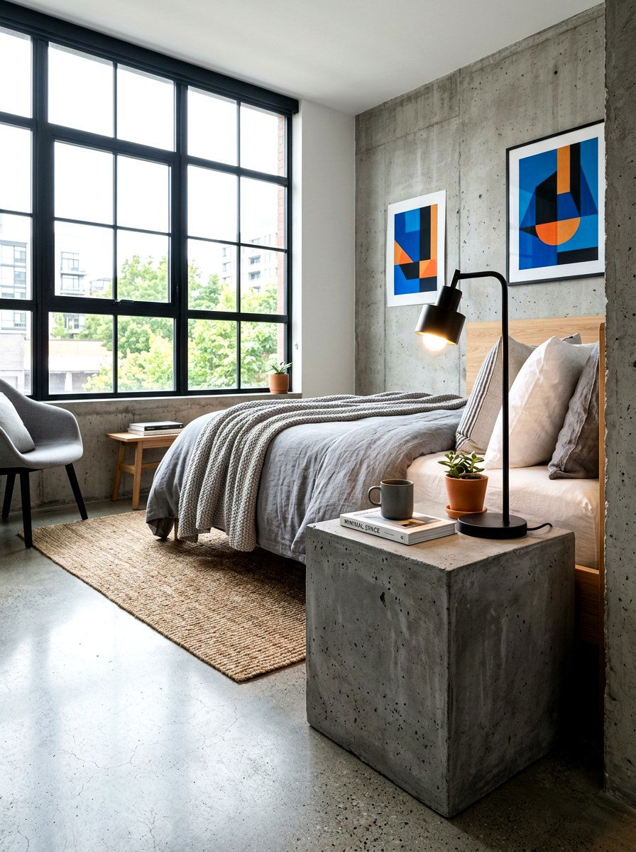 Concrete minimalist cube stand - 30 guest room nightstand ideas