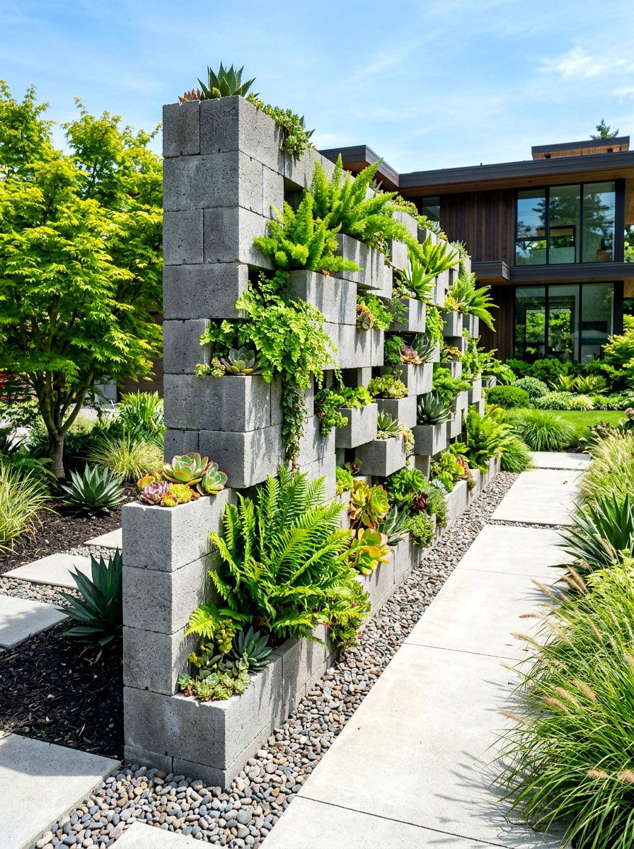 Concrete modular planter wall - 30 privacy planter screen ideas