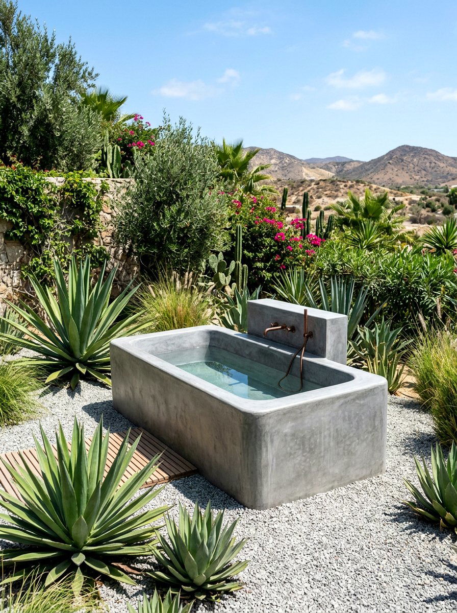 Concrete outdoor bathtub - 30 outdoor bath ideas