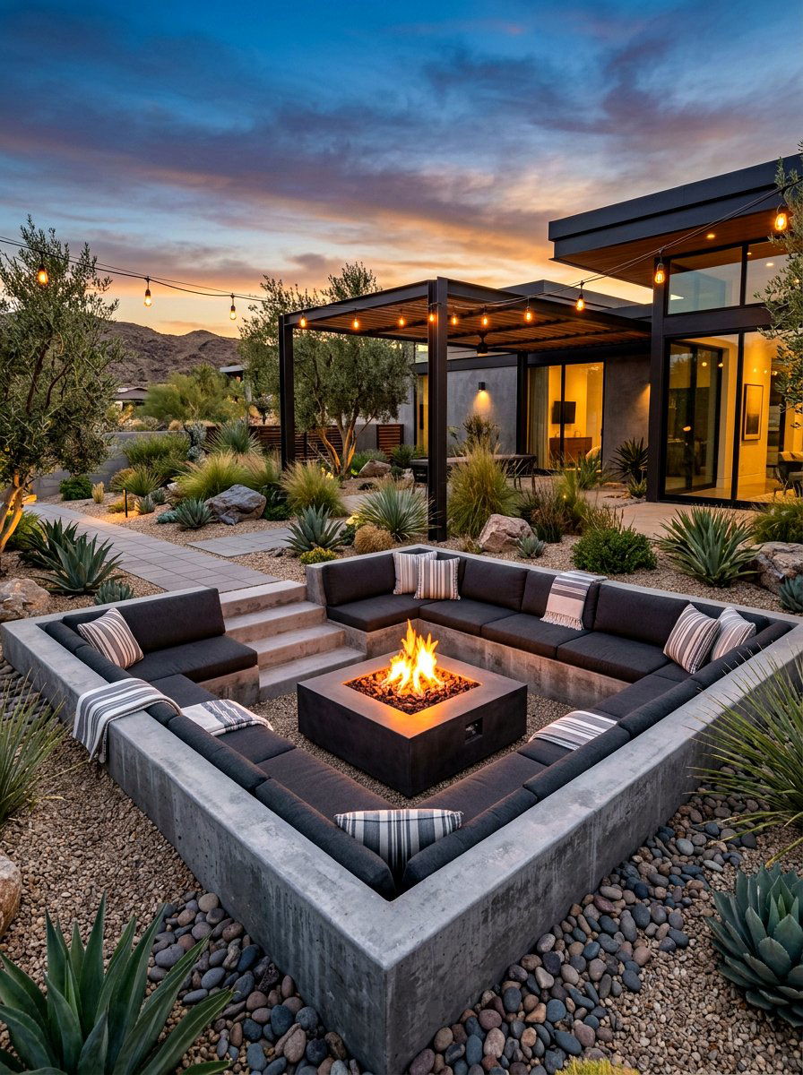 Concrete outdoor conversation pit - 30 sunken conversation pit ideas