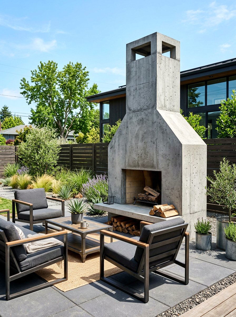Concrete outdoor fireplace - 30 outdoor fireplace ideas