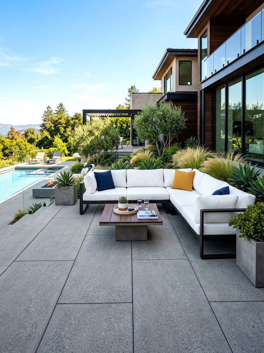 Concrete patio lounge - 30 villa backyard ideas