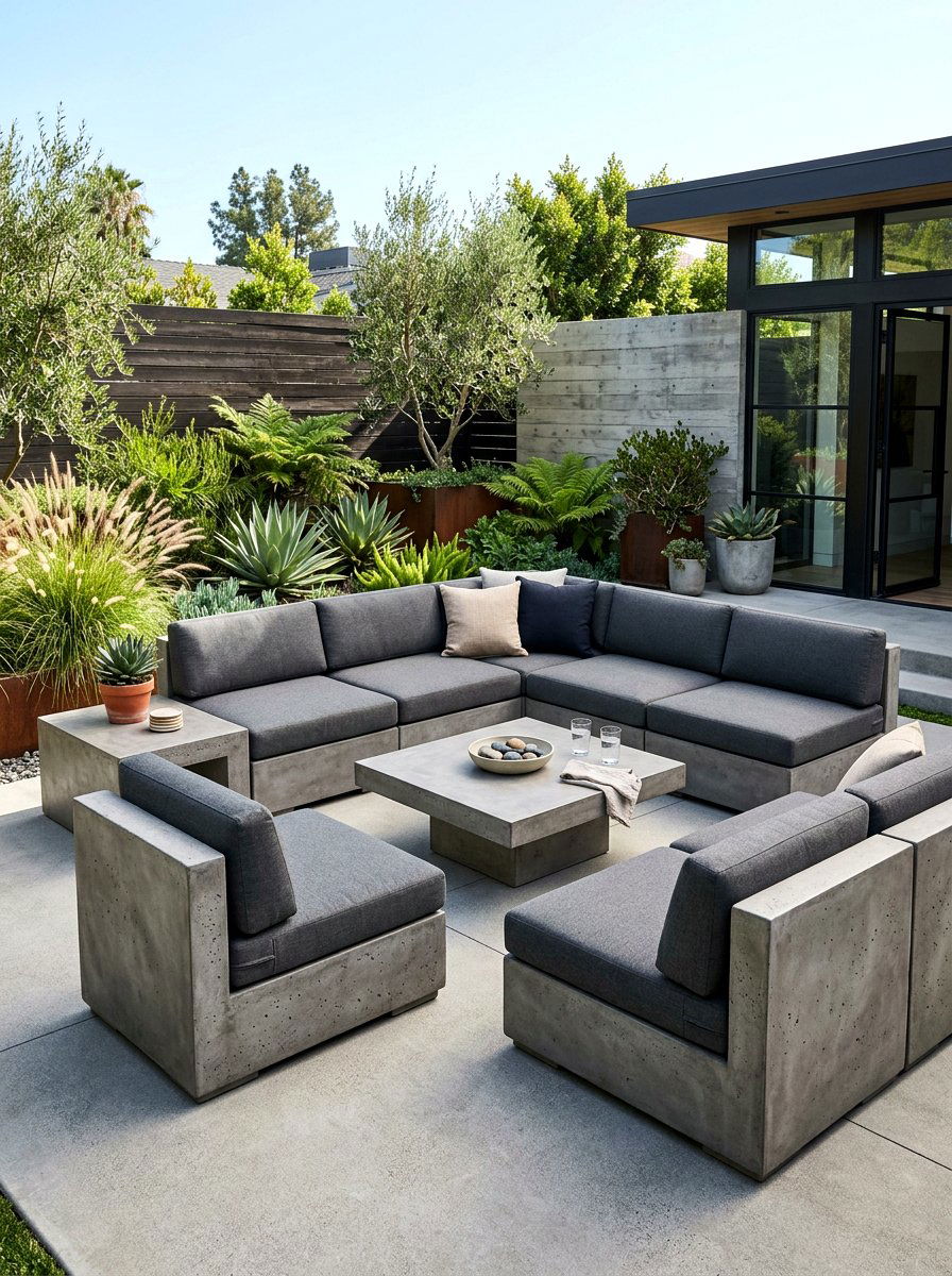 Concrete patio sectional furniture setup - 30 outdoor modular sofa ideas
