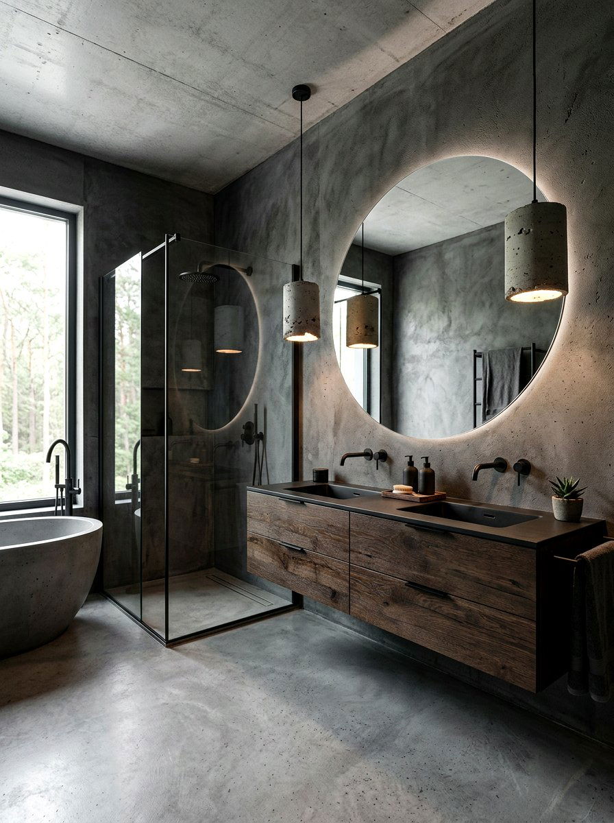 Concrete pendant lamp - 30 moody bathroom lamp ideas