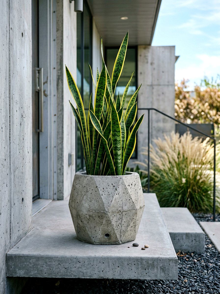 Concrete plant pot - 30 stoop decor ideas