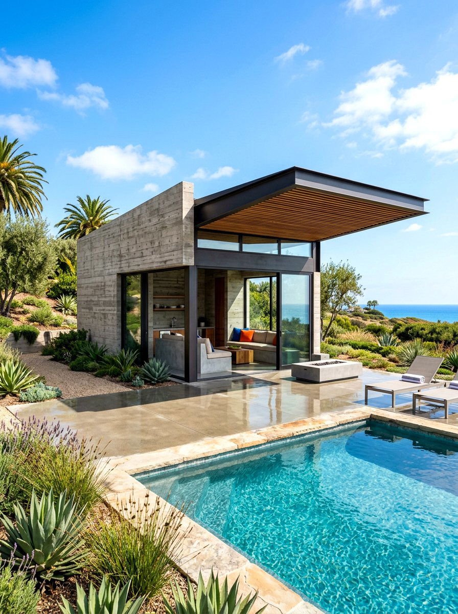 Concrete pool house structure - 30 modern pool house ideas