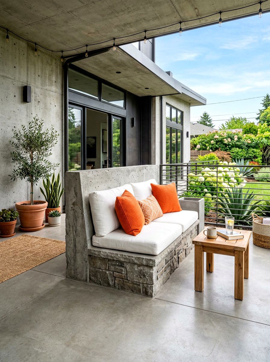 Concrete porch seating - 30 loveseat porch seating ideas