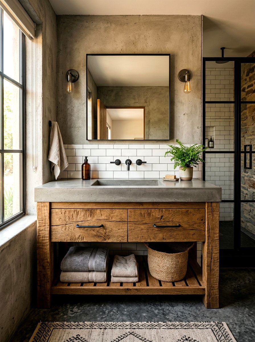 Concrete top bathroom vanity - 30 farmhouse bathroom vanity ideas