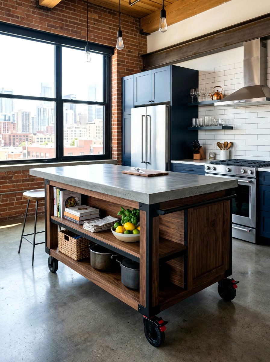 Concrete top rolling kitchen island - 30 movable kitchen island ideas