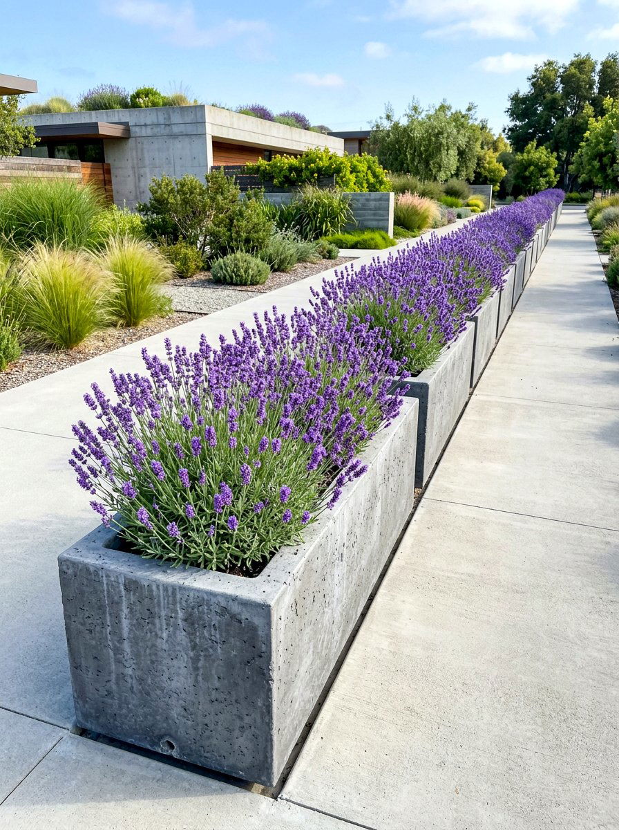 Concrete trough planters - 30 front yard planter ideas