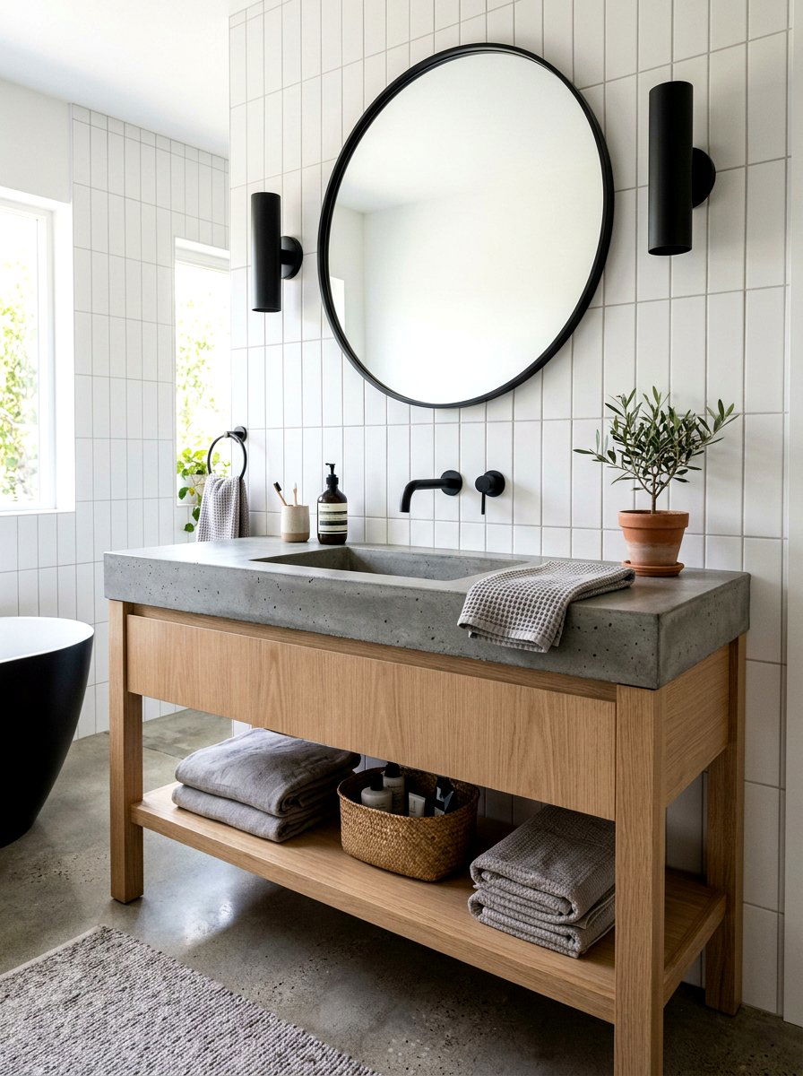 Concrete vanity top - 30 mid century bathroom ideas