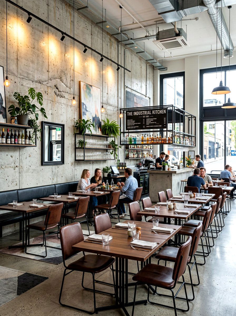 Concrete wall finish - 30 boutique restaurant dining ideas
