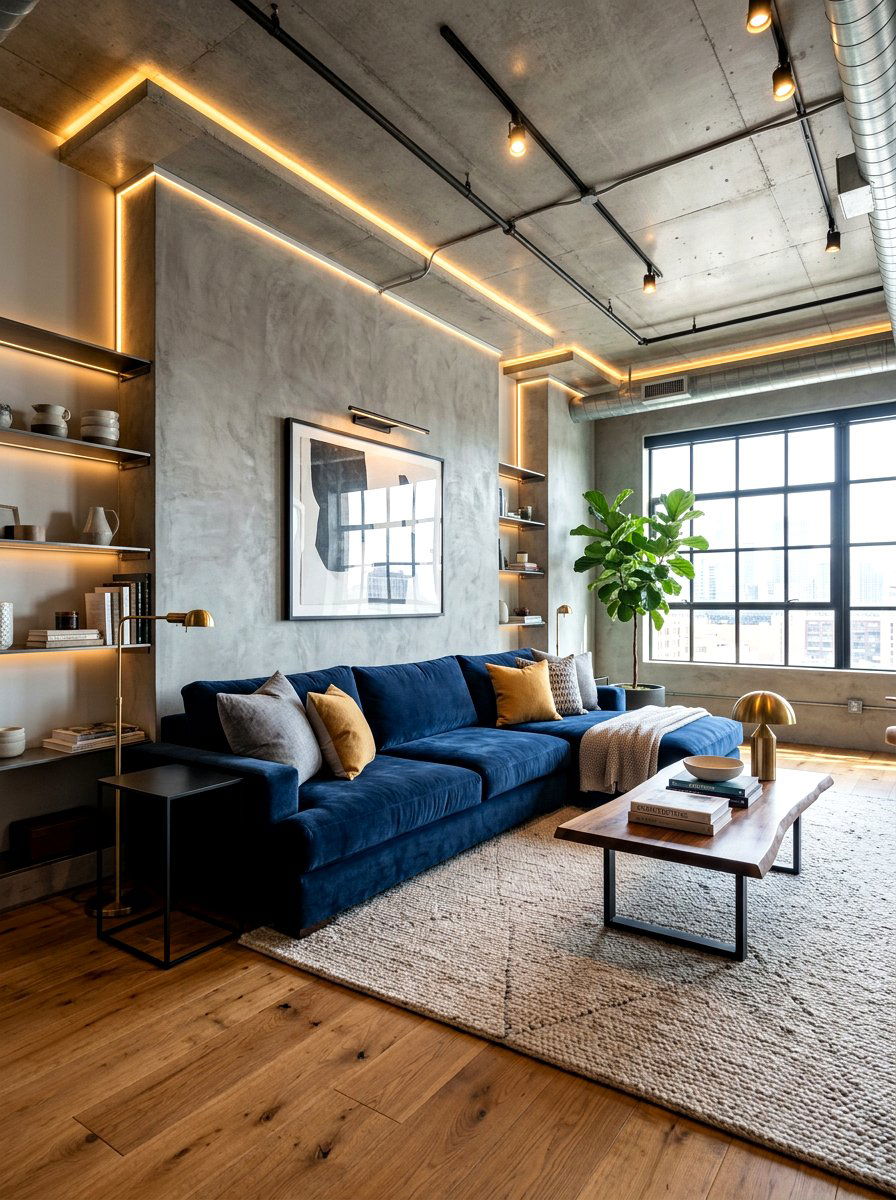 Concrete wall loft design - 30 loft living room ideas