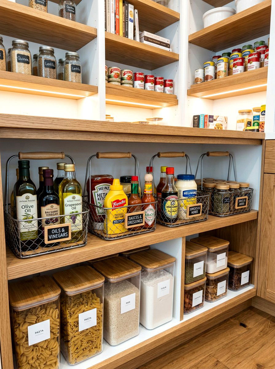 Condiment Bottle Baskets - 30 pantry basket organization ideas