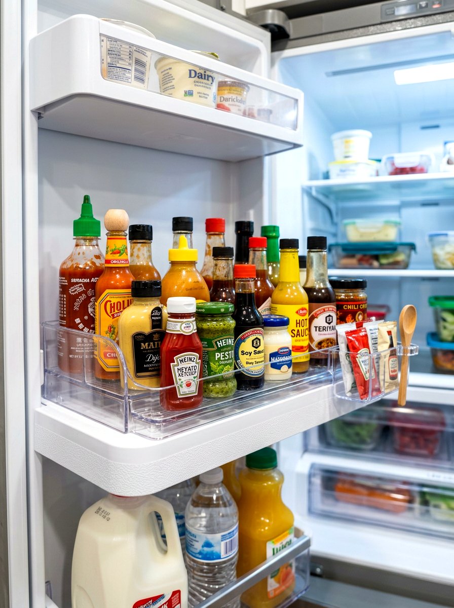 Condiment door shelf tray - 30 aesthetic fridge organization ideas
