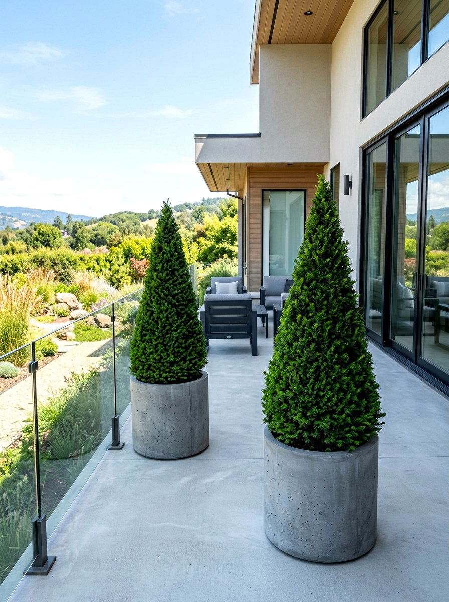 Cone Shaped Evergreen - 30 topiary porch ideas