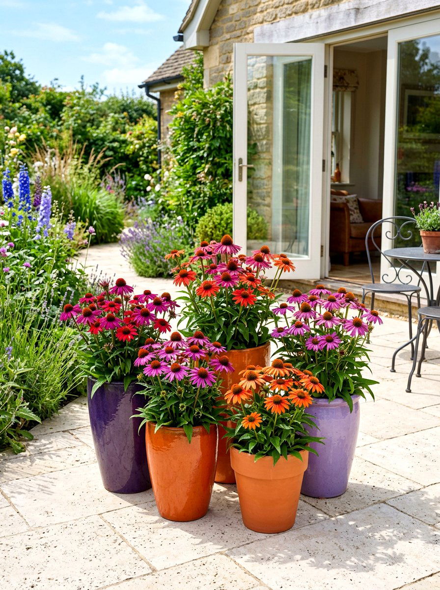 Coneflower Patio Grouping - 30 pollinator patio ideas
