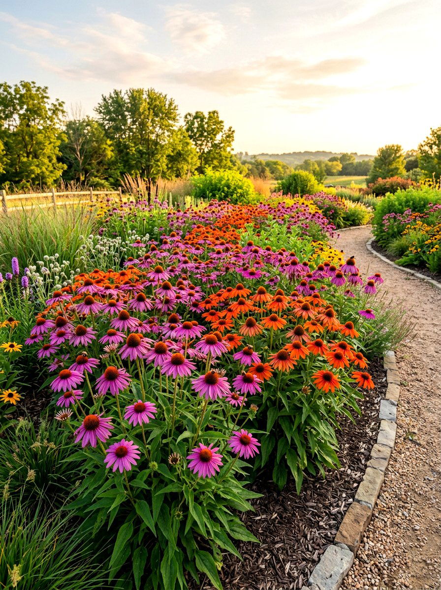 Coneflower garden bed - 30 bee garden border ideas