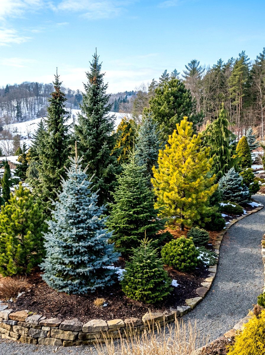Conifer Collection Display - 30 winter garden ideas