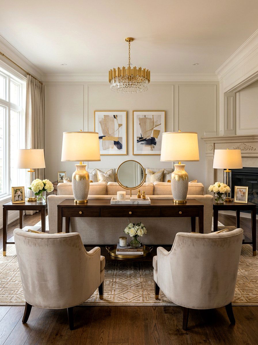Console Table Living Room Lamp Pair - 30 layered lamp living room ideas