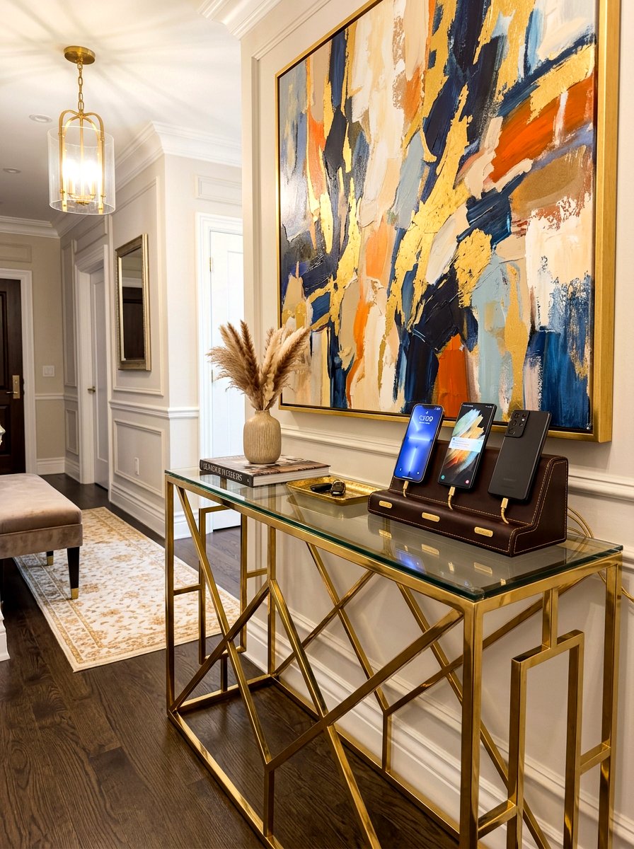 Console Table Phone Docking Station - 30 charging station entryway ideas