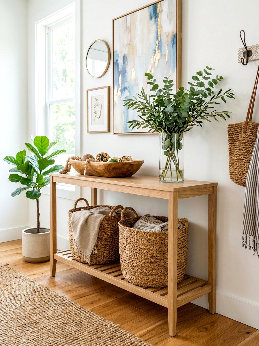Console Table With Baskets - 30 console table decor ideas