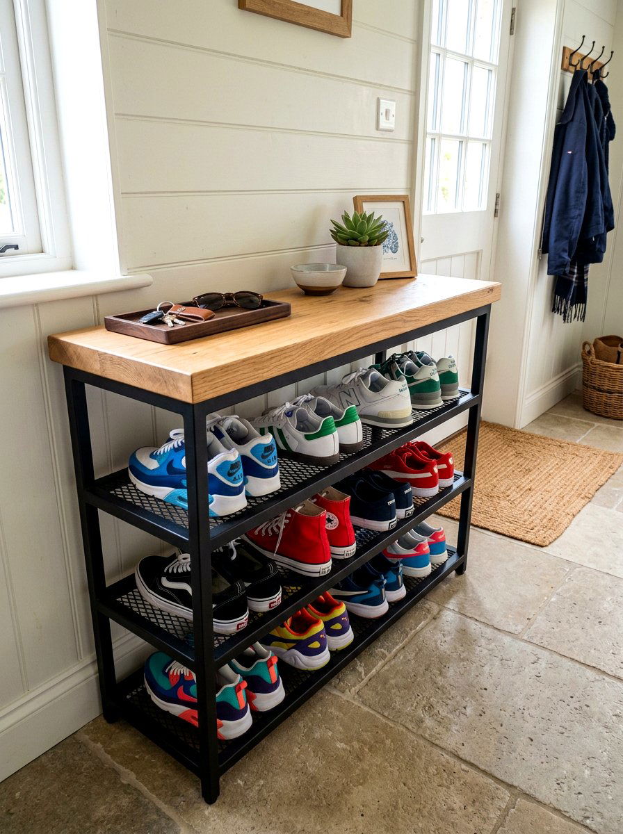 Console With Shoe Rack - 30 slim console apartment ideas