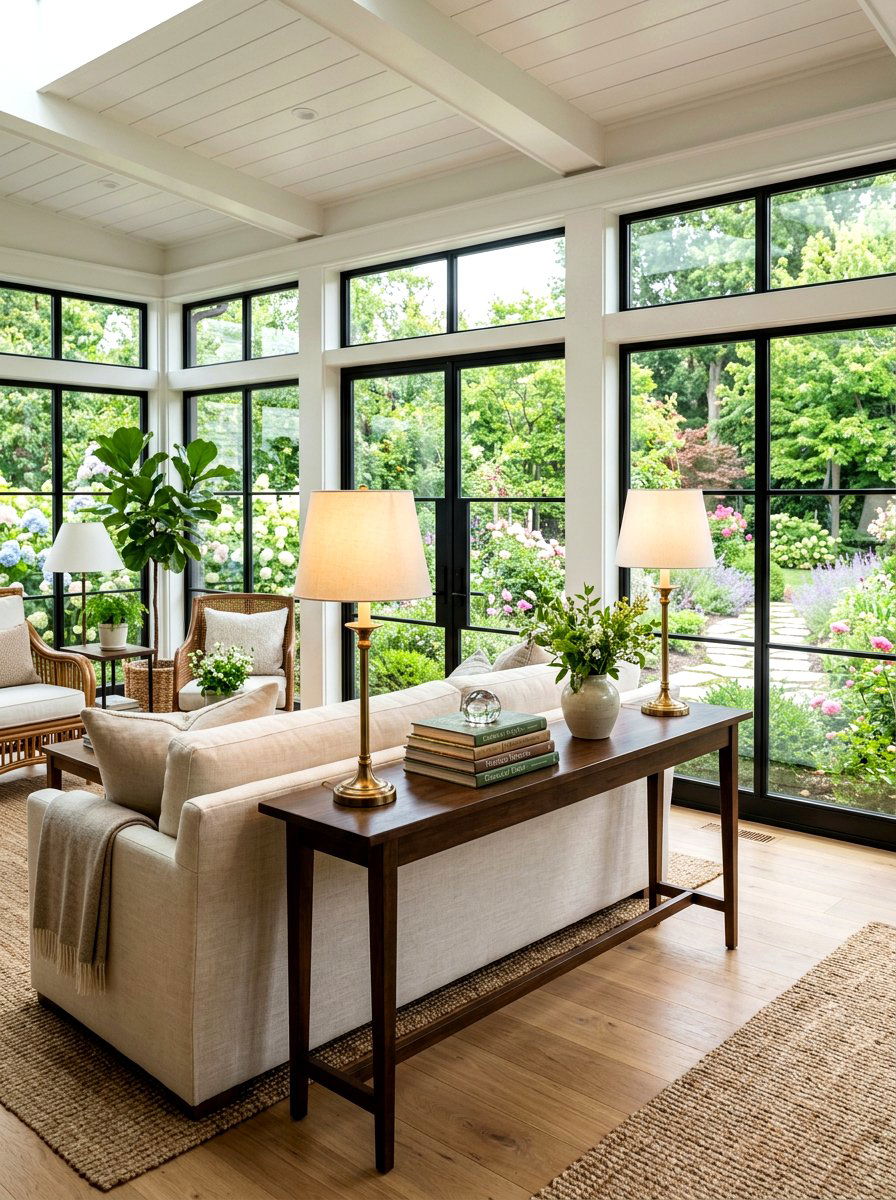 Console sunroom table - 30 sunroom furniture ideas