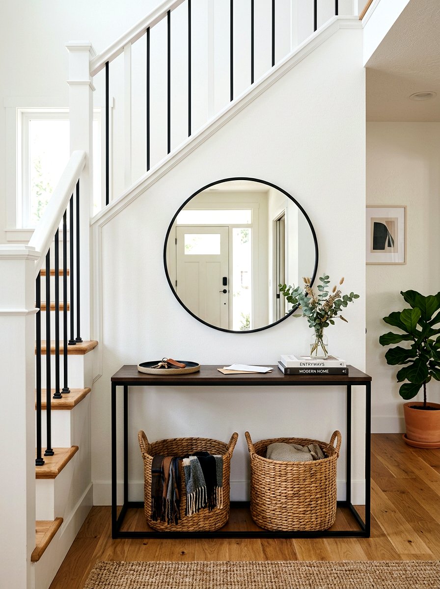 Console table under stairs - 30 stair nook decor ideas